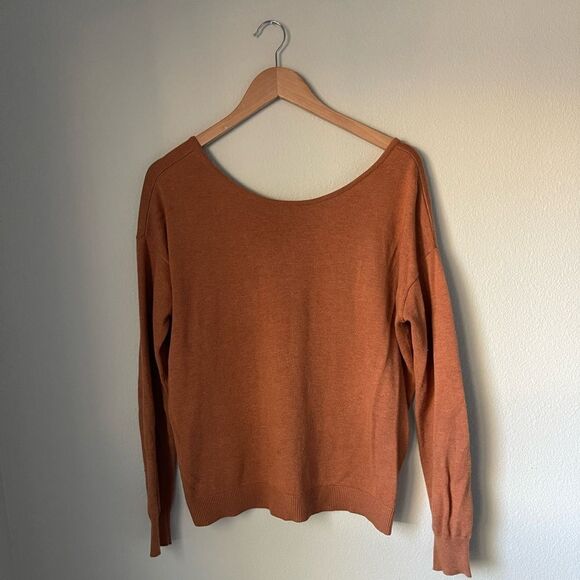 One Grey Day Silk Blend Button Back Sweater in Orange/Rust - Picture 6 of 11